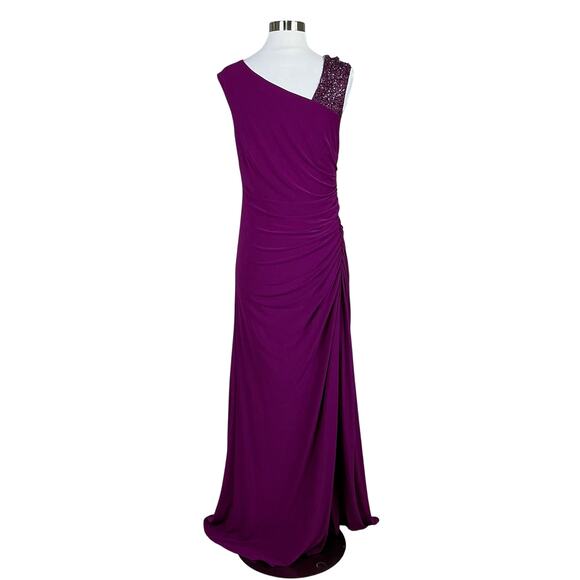 Adrianna Papell Pink Beaded Long Column Evening Gown Fuchsia Pink Size 16 Dress - Picture 2 of 12